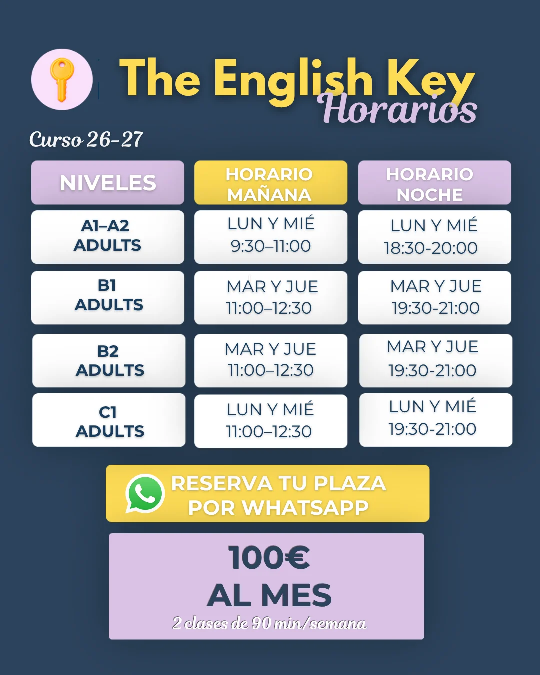 Horarios inglés adultos A1 a C1